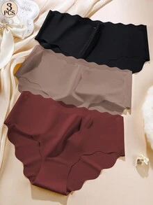 Aofeiqike 3条装欧美无缝冰丝内裤，女士波浪边透气运动瑜伽比基尼三角裤，女士舒适透气性感休闲可爱无缝清凉内裤