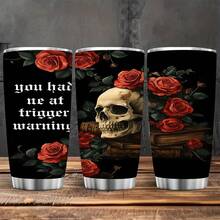 1pc 12oz/20oz/40oz Gothic Skull And Roses Tumbler With Lid And Straw, Winter Insulated Travel Mug, Gift For Women Men, Ideal For Christmas, Memorial, Christmas, Birthday Gift, Iced/Hot Coffee Cup For Office - 20盎司 - 查看 4
