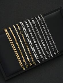 6pcs/7pcs Minimalist Stainless Steel Chain Bracelet Set For Men, Fashionable For Commute, Casual Daily Wear - Style 1 - View 6