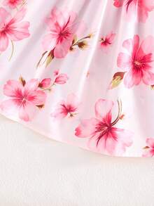 2pcs Girls Spring/Autumn Outfit - Ruffle Trim Jacket Paired With Sleeveless Floral Print Dress With Bow Decor, Elegant Set - Pink - View 10