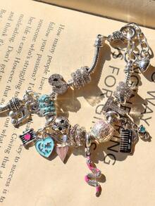 1pc Friendship Charm Bracelet, Music Piano Charm Bracelet, Animal Snake Charm Bracelet, Retro Disco Ball Charm Bracelet - 銀色 - 查看 9