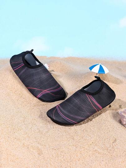 1 Pair Boys' Comfortable, Fashionable, Casual, Lightweight, Colorful Line Print Outdoor, Black Beach, Wading Water Shoes