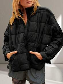 Womens Fashion Short Oversized Puffer Jacket Lightweight Water Resistant Packable Winter Coat - Black - View 1