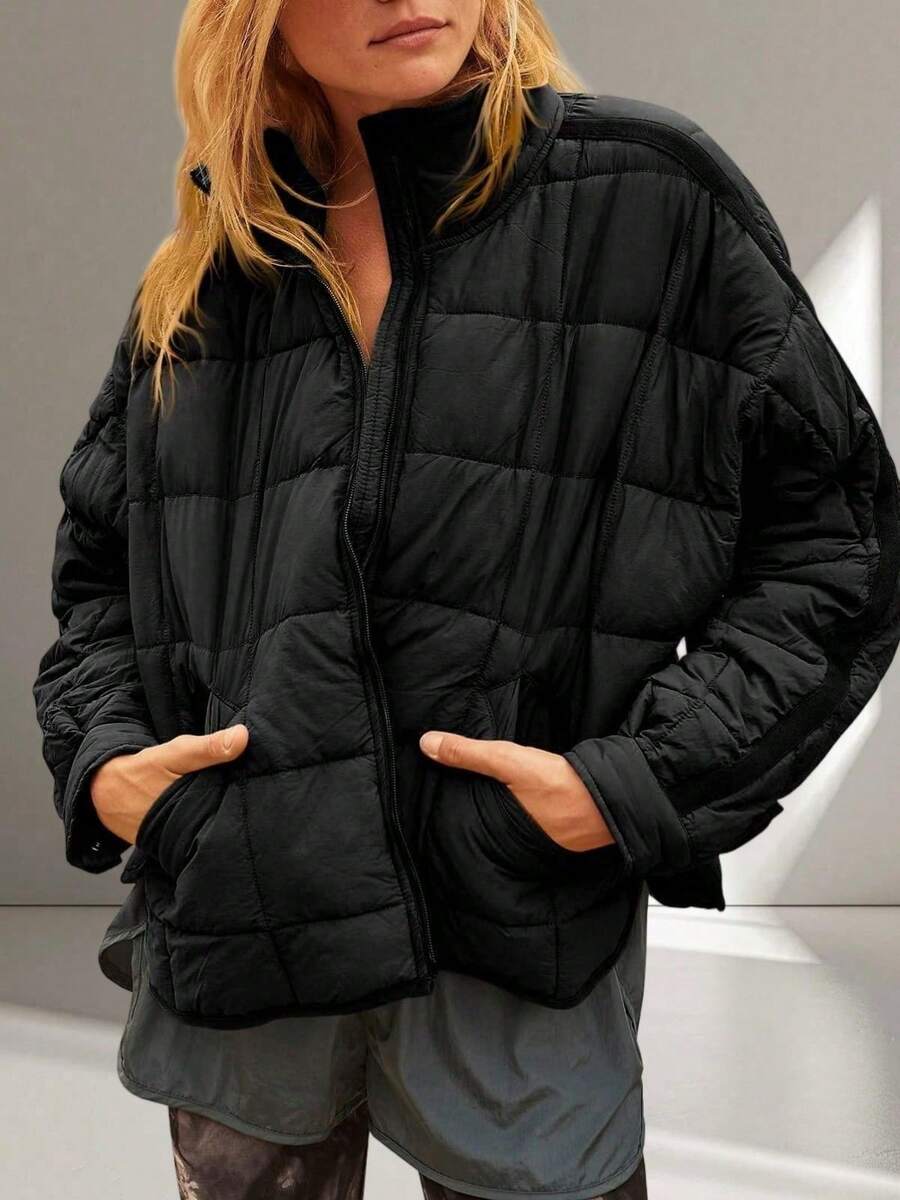 Womens Fashion Short Oversized Puffer Jacket Lightweight Water Resistant Packable Winter Coat - Black - View 1