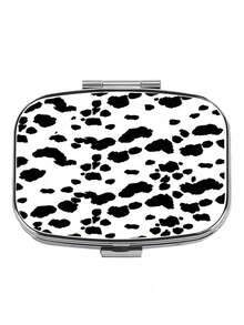 2-Compartment Leopard Print & Black White Pattern Polypropylene Pill Box, Portable Square Vitamin Case, Decorative Medication Storage Gift Box Suitable For Wallet And Travel
