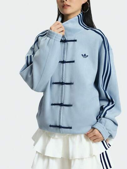 Adidas (ADIDAS) Adidas Originals New Chinese Style Mandarin Collar Striped Long Sleeve Jacket, Unisex CTT 3.1 SOFT New Chinese Style Loose Fit Sports Jacket