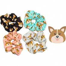 Corgi Dog Hair Scrunchies 4 Pack Cotton Elastic Hair Bands Scrunchy Hair Ties Ropes Scrunchie Women or Hair Accessories - Corgi, paquete de 4, colores surtidos - Ver 1