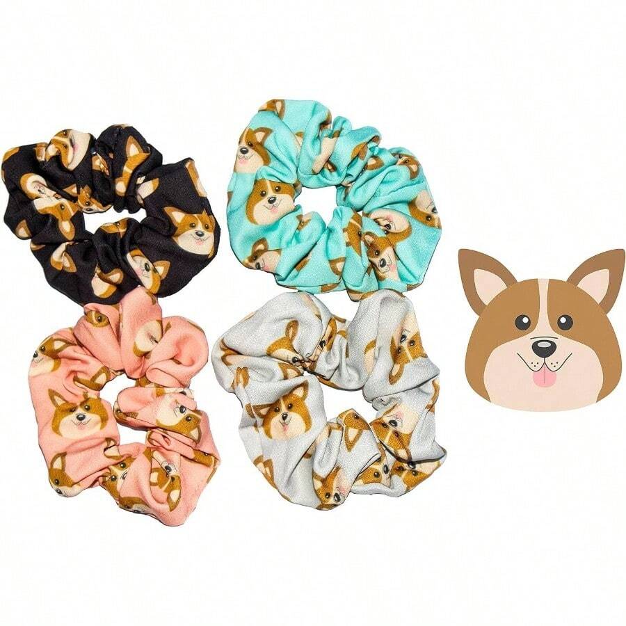 Corgi Dog Hair Scrunchies 4 Pack Cotton Elastic Hair Bands Scrunchy Hair Ties Ropes Scrunchie Women or Hair Accessories - Corgi, paquete de 4, colores surtidos - Ver 1