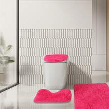 3pcs Bathroom Carpet, Plush Fluffy Super Absorbent Bath Mat, Machine Washable Carpet For Tub, Toilet Floor, Shower Room, Laundry, And Indoor Areas, Christmas Decorations For Home - Màu Hồng Tươi - Xem 3