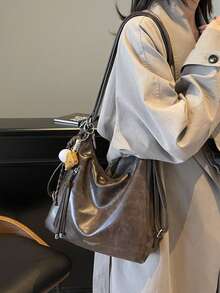 A Minimalist Fashion Large Capacity Tote Bag With Bow Decoration, Zip Opening, Lightweight Solid Colour, Double Handles Shoulder Bag. Suitable For Women's Daily Life, Leisure, Commuting, Work And Student School Use