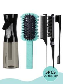 2/3/4/5/6/10 件套美发造型梳套装,包含卷发梳(易于梳理和造型)、9 排梳、蓬松梳、尖尾梳、边缘梳、花朵发夹、鳄鱼夹、硅胶头皮按摩洗发刷(用于淋浴)、带 200ml 喷雾瓶的卷发梳,男女皆宜,专为卷发和波浪发设计,易于梳理、造型和定型(绿色) - 彩色 - 查看 24