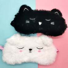 1/2pcsAdorable 3D Cat Plush Sleep Mask, Unisex - Couple's Eye Mask. Adjustable, Soft Polyester Fiber Eye Mask With Elastic Straps, Suitable For Office Naps, Travel, And Home Use. - Multicolor - View 10