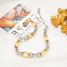 18k Gold Plated Stainless Steel Bicolor Splicing Bracelet, Hiphop Design, Unique Fashion Personalized Bracelet Suitable For Daily Wear - Gold and Silver - View 5