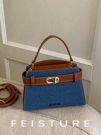 1 pieza Bolso de mano con diseño de bloque de color a la moda, hebilla de metal para hombro/cruzado, cierre magnético, adecuado para chicas, mujeres, estudiantes universitarias, jóvenes profesionales, excelente para trabajo, negocios, viajes, escuela