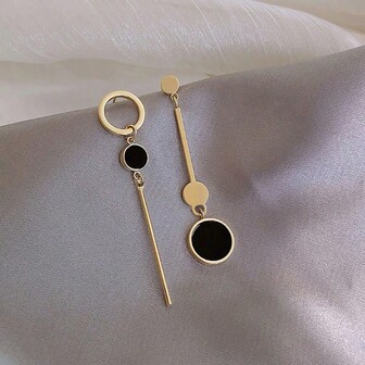 Asymmetrical Round & Long Bar Drop Earrings