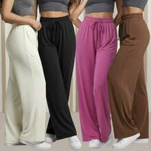 Comfortable Women's Wide-Leg Sweatpants, Soft, Structured Fit, Casual, Basic, Plain, With A Faux Drawstring. - Black - View 11