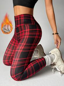 Women's Plaid Fleece-Lined Warm Trousers Suitable For Daily Wear, Spring Break, Vacation, Concerts, Boho Style, Music Festivals, Holidays, Halloween, Christmas, Thanksgiving Suitable For Autumn/Winter. - 紅色 - 查看 1