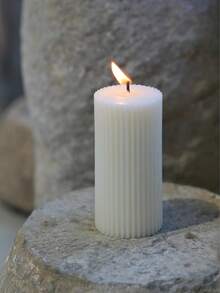 1pc(Large: 20x5cm / 7.87x1.96in)(Medium: 15x5cm / 5.90x1.96in)(Small: 10x5cm / 3.93x2.1.96in) Handmade Elegant White Scented Soy Wax Cylindrical Ribbed Candle. Great For Study, Bath, Desk, Or Room Decor. Stunning Lit Or Unlit, Perfect For Winter, Festivals, And Holidays. Ideal Birthday, Housewarming Gift, Souvenir For Besties And Women. A Must - Have For Premium Candle Sets, Offering Aromatherapy And Home Decor Charm - Multicolor - View 2