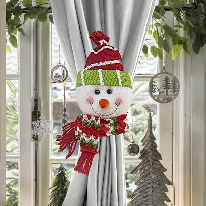 1 pieza Hebilla de cortina navideña exquisita y linda con forma de muñeco de nieve y Papá Noel. Adecuada para decoración del hogar, sujetar cortinas, atar cortinas de puerta y otros efectos de atado, decoraciones navideñas, decoraciones navideñas para el hogar. Decoración de habitación