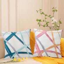 TOPSSCTR 1 buc. Față de pernă cu model geometric modern - 45 x 45 cm, huse de pernă moi și confortabile 100% poliester pentru canapea, dormitor, pat, lavabilă la mașină, față de pernă albastră, portocalie, fără umplutură - Multicolor - Vizualizare 4