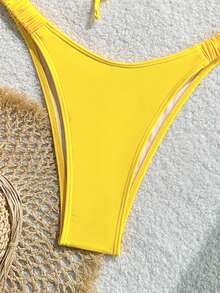 Bright Yellow Women's Ruched Design Bikini - Yellow - View 4