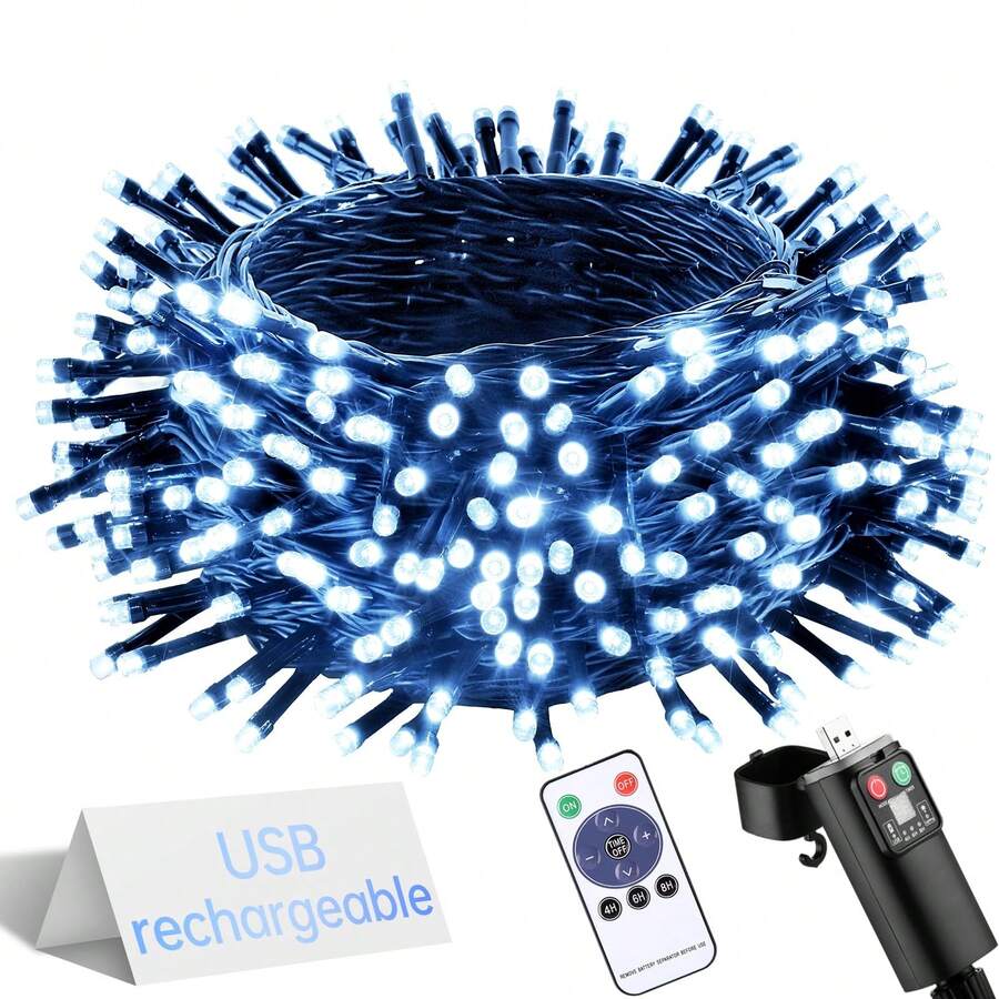 Charging Treasure Lamp String Fairy Lamp, 32M 300 LED Outdoor Lamp String, 8-Mode Remote Control Waterproof Charging Treasure-Wedding Lamp, Used In Gardens, Parties, Festivals, Trees, Courtyards, Lawns, Birthday Decorations-Warm White Light / White Light / Colored Light.