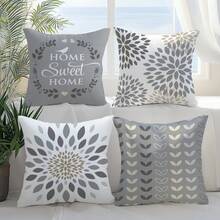 MEMNUN 4 piezas Fundas de cojín modernas y sencillas con estampado geométrico gris, floral y de hojas "Home Sweet Home", de tela de terciopelo melocotón con impresión de un solo lado, en tamaños 17.7*17.7in(45*45cm)/19.69*19.69in(50*50cm)/15.75*15.75in(40*40cm), adecuadas para la decoración del hogar, cojines de sofá de la sala de estar, todo el año, gran regalo - Multicolor - Ver 7