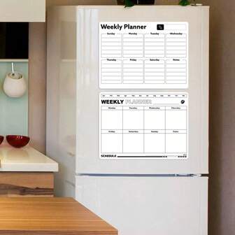 1个磁性冰箱贴日历，可擦写软白板贴纸，周计划和月计划表，办公用品，橡胶材质，家用和办公用提醒备忘录板