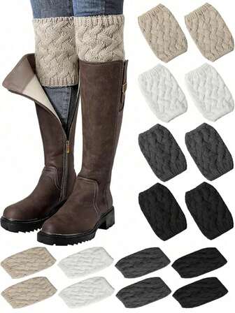 Double Winter Thermal Boot Cuffs, Crochet Knit Boot Cuffs With Short Leg Warm Pants Boot Covers For Girls, Casual Acrylic Short-Sleeve Knit Leg Warmers, Suitable For Autumn And Winter Women's Outfits With High Boots, Snow Boots, And Ankle Boots, Keeping Warm And Windproof.