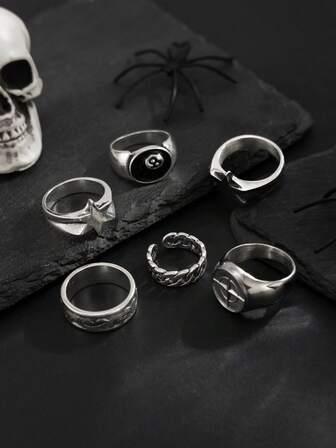 6 st moderiktiga stjärnringar i punkstil, vardagskläder för män