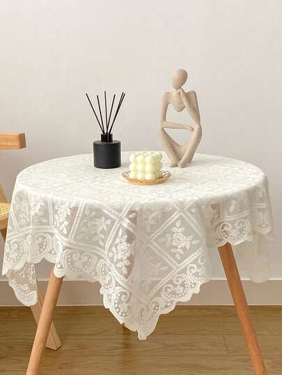 1件蕾丝边加厚桌布，多功能防滑方毯，雪纺针织沙发毯，户外花园露台桌垫，床头柜防尘罩，家居装饰方毯