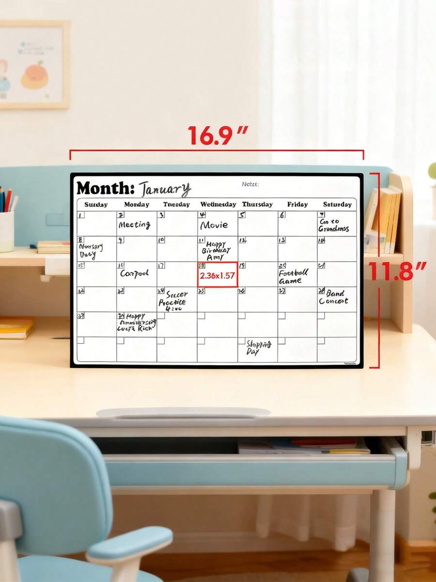 1pc Children's Desk Calendar Planner, Weekly/Monthly Memo Board, Reusable Dry Erase White Board Calendar, Suitable For Bedroom, Living Room, Kitchen - Multicolor - View 1