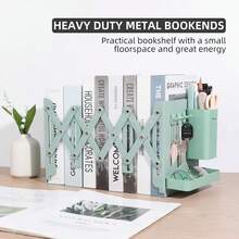 Multi Functional Extendable Metal Bookshelf, Equipped With A Detachable Pen Holder, Storage Box, And 3 Hooks. Pen Holders And Storage Boxes Save Space And Are Suitable For Offices, Schools, Bookstores, And Homes - A - 查看 8