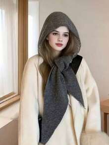 1pc Women's Solid Color Triangular Hooded Scarf Cowl Neck Warmer, Cute & Street Style, Versatile, Knitted Hat For Autumn/Winter, Suitable For Indoor And Outdoor Commute Outfits