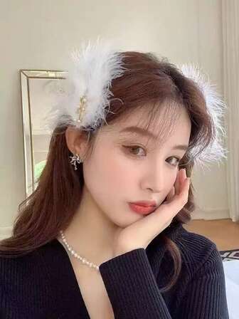 2个装女士白色蓬松超仙女发夹，适合日常佩戴和送礼，适用于派对、表演、所有季节，是发饰礼品、嘉年华季的理想之选，也适合作为新娘配饰、爪夹、发卡、发夹。