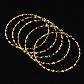 5pcs/Set Gold Rhombus Twist Smooth Textured Iron Bangle Bracelets, Personalized Stacking Everyday & Party Jewelry For Women