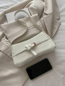 新款时尚腰带装饰手提包，适合派对、郊游、度假、购物和日常使用，可存放零钱、手机，也适合白领、大学生和上班族作为工作包，优雅女士包。 - 白色 - 查看 5