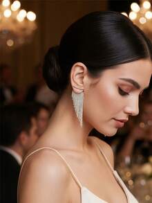 一对奢华水晶流苏吊坠耳环，女士款，适合新年派对、婚礼、约会、夜店、晚间社交场合，是送给她的好礼物。 - 彩色 - 查看 4