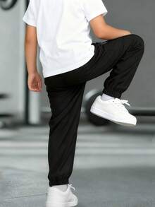 1件装 男童时尚休闲街头风舒适抽绳裤 - 黑色 - 查看 2