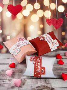 25个心形枕套礼盒装，多种颜色可选，纸质材质，适用于婚礼、周年纪念、生日、节日礼物、情人节礼物、情人节装饰和情人节派对。 - 彩色 - 查看 6