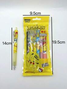 6pcs/Pack Pokemon Pikachu Retractable Ballpoint Pen, 0.5mm Black Ink, School & Office Supplies, Writing Stationery, Party Favor - Multicolor - View 3