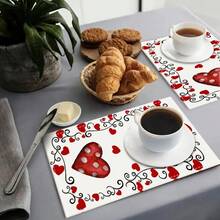 1/4/6 Pieces Of Placemats Heart-Shaped Red Dot Love Desktop Decoration Set Suitable For Wedding Season, Mother's Day Home Decoration Anniversary Party Romantic Decoration - 斑點紅心 - 查看 2