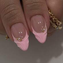 24Pcs 3D Flower Pearl Press On Nails, Elegant Almond French Ombre False Nails - Luxury Bridal Wedding Nails For Women, Christmas & Valentine's Day Gifts For Her, Complete Set With Glue & File - Màu Hồng baby - Xem 2