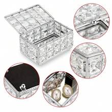 ELLDOO Crystal Jewelry Box Rectangle Trinket Organizer With Lid Earrings Rings Vintage Treasure Keepsake Box For Valentine Wedding Dresser Bedroom Decoration, Silver,Large,Silver - Silver - 查看 10