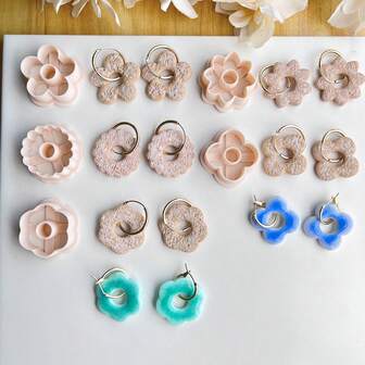 1件/5件套什锦花朵甜甜圈造型软陶模具，适用于耳环和首饰制作；四瓣、五瓣和六瓣花朵轮廓软陶模具，用于手工首饰制作；花朵软陶模具，用于吊坠和项链制作；花朵镂空软陶工艺工具，5种不同款式