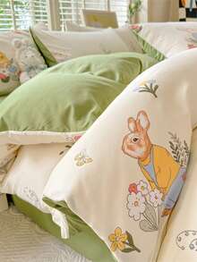 4件套超柔软加大款INS风纯色碎花双面床品套装（1件被套+1件床单+2件枕套），亲肤磨毛面料，360°防滑包边，不含荧光增白剂，透气耐用，适合卧室、客房、宿舍等四季使用 - 春日莊園 - 查看 10