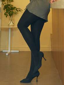 1pc Women's Fashion Minimalist Pantyhose, 30D Opaque Tights, Semi-Sheer Hosiery Base Layer - Black - View 7