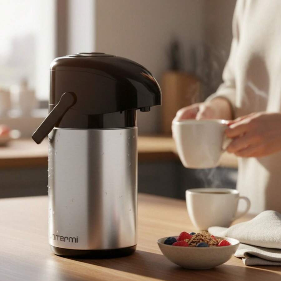 Garrafa térmica de Café Pressão Aço Inox Portátil 600ML Quente ou Frio Água Chimarrão Leite Verona