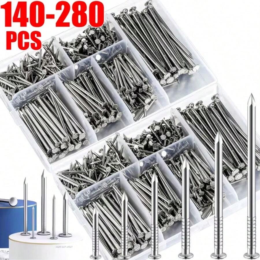 280pcs Assorted Hardware Nails Kit, Steel Picture Hanging & Wood Nails, Wall Nails With Storage Box, 6 Sizes, Smooth Finish, Metal & Plastic, Home Improvement - Multicolor - View 1