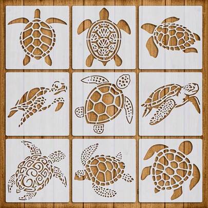 9pcs Sea Turtle Stencil Set, Suitable For DIY Crafts, Painting, Wall Decor, Textile Art, Signage (6.0x6.0 Inches) - Reusable Ocean Themed Templates For Home Decor, Scrapbooking, Canvas Projects